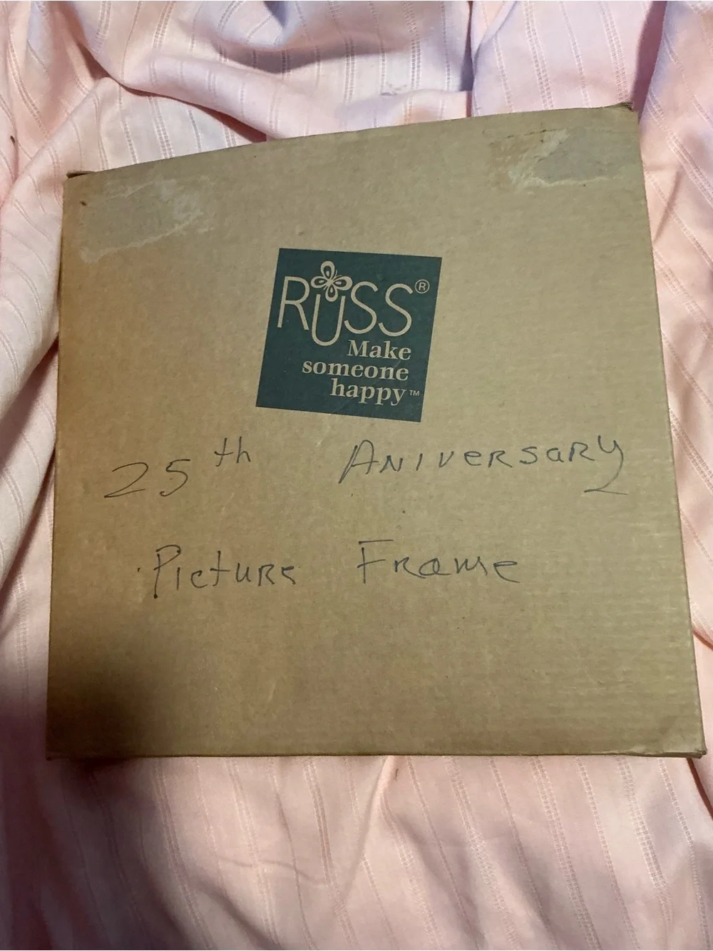 Russ Pink and Brown Anniversary Photo Frame Box 25 year Anniversary.